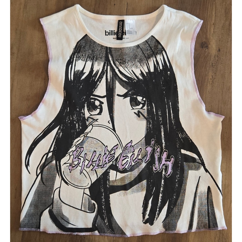 H&M Divided Billie Eilish Anime Graphic‎ Crop Vest Tank Top Purple Stitch Sz M